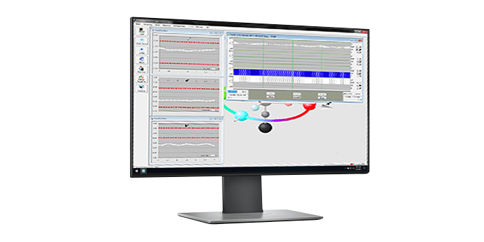 A large desktop computer showing X-Rite color analysis software ESWin QC.